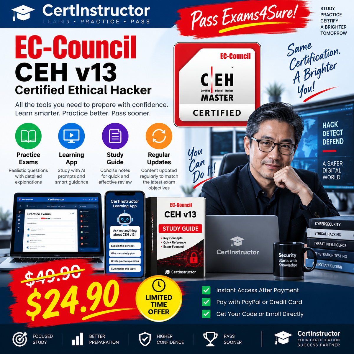 EC-Council CEH v13 (312-50) Practice Test + Mock Exam, Study Guide & Learning App