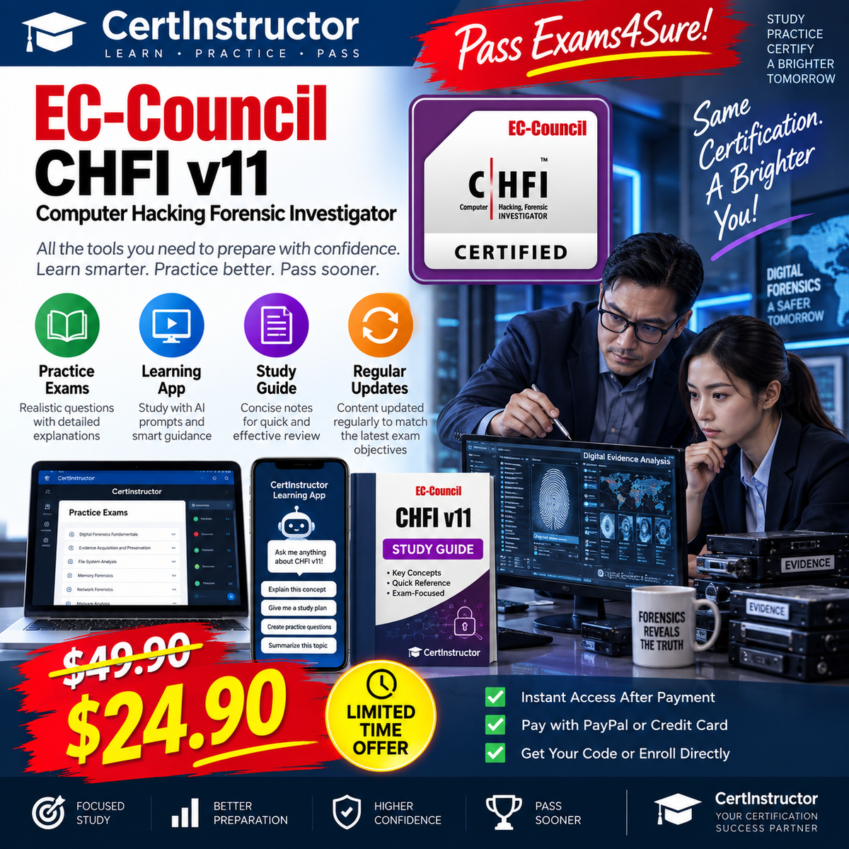 EC-Council CHFI v11 (312-49) Practice Test + Mock Exam, Study Guide & Learning App