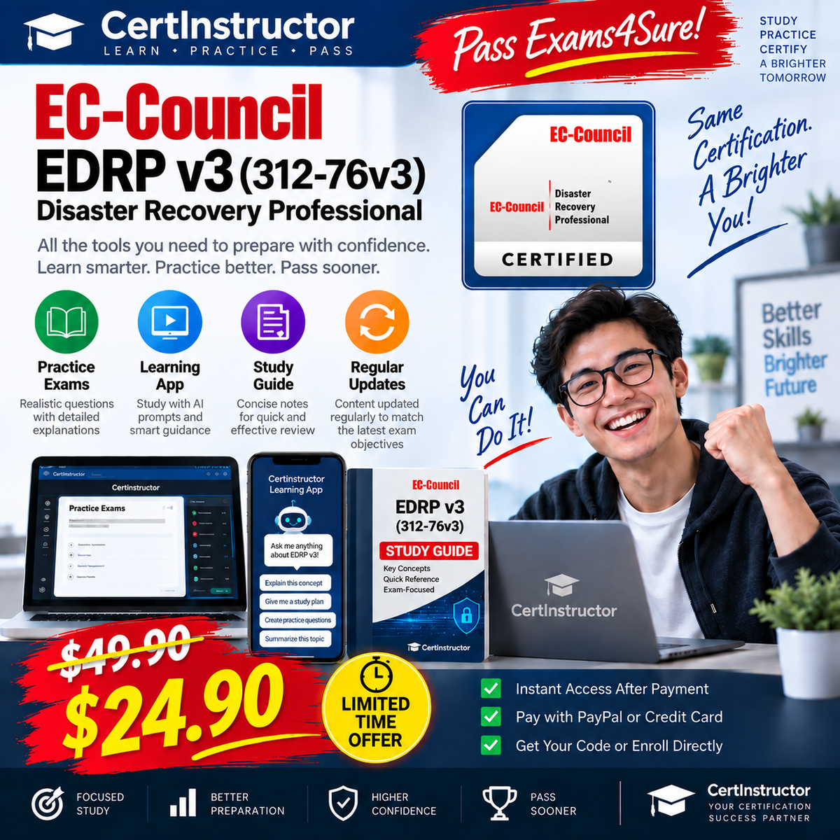EC-Council EDRP v3 (312-76v3) Practice Test + Mock Exam, Study Guide & Learning App