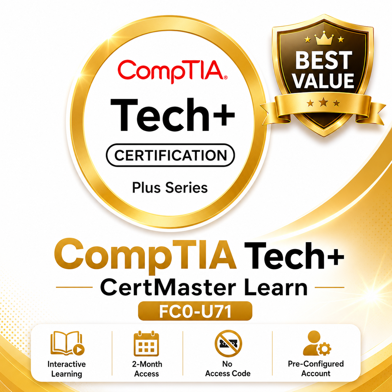 Best Value — CompTIA Tech+ CertMaster Learn (FC0-U71), 2-Month Account, No Access Code